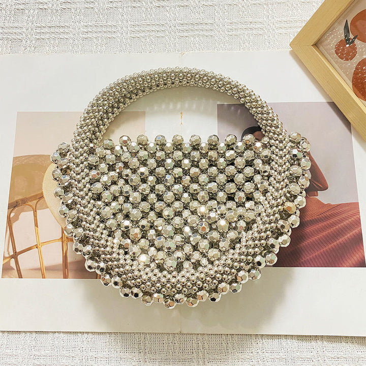 Light Luxury Handmade Beaded Bag Woven French Minority Half Month round Hand Dinner Bag