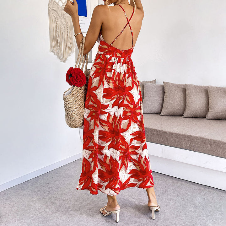 Women Clothing Casual Vacation Dress Summer Seaside Beach Maple Leaf Printed Dress