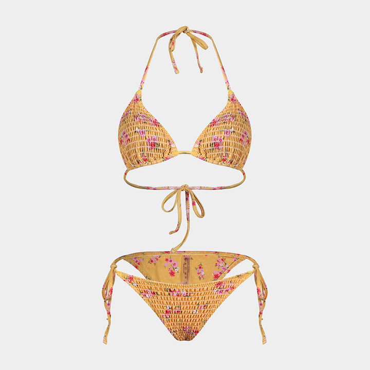Printed Bikini Three Piece Gauze Skirt Split Sexy Vacation Bikini Swimsuit