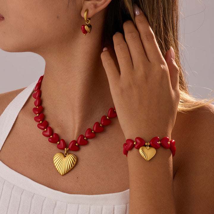 Valentine Day Jewelry Set Red Rose Bracelet Necklace High Grade Valentine Day Gift for Girlfriend
