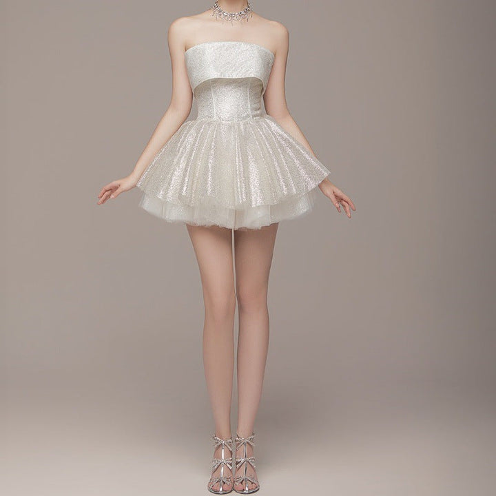 Women Clothing Spring Sexy Elegant Lady off Shoulder Tube Top Short Type Dress Women