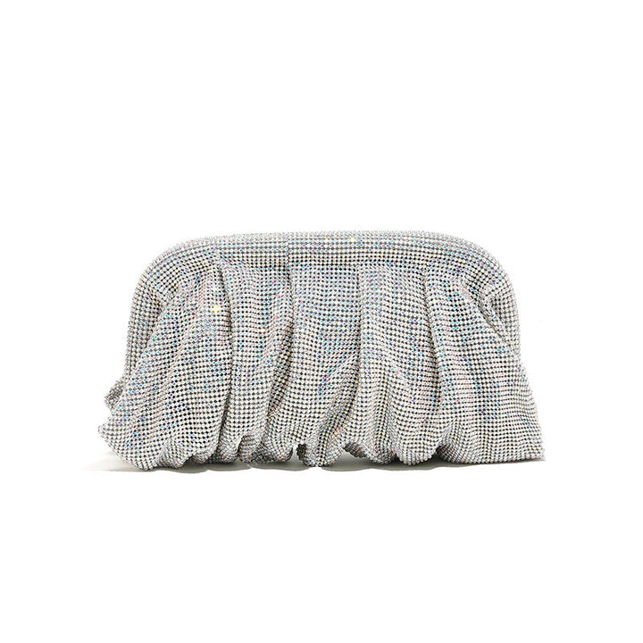 High Grade Diamond Studded by Hand Clutch Pleated Chain Rhinestone Cloud Clip Dinner Bag One Shoulder Crossbody Bag