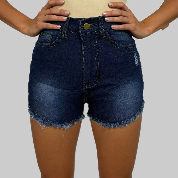Stretch Slim Fit Ripped Tassel Women Jeans Denim Shorts