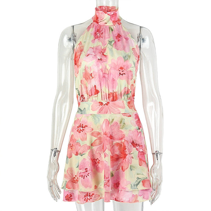 Printed Sweet Women Home Waist A line Dress Soft Holiday Turtleneck Sleeveless Dress