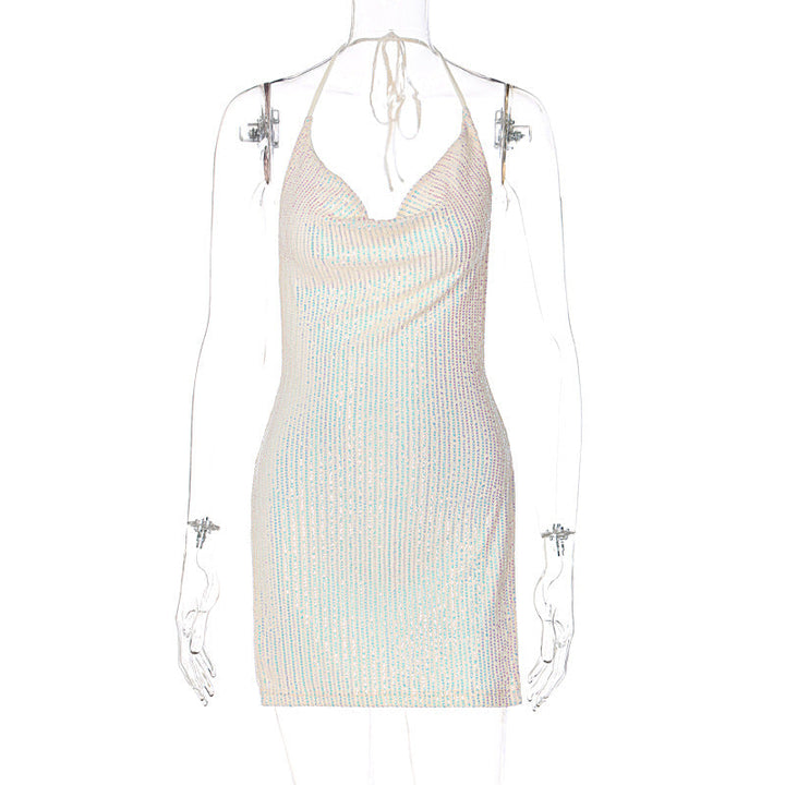 Fried Street Sexy Backless Hollow Out Cutout out Halter Slimming Short Women Dress