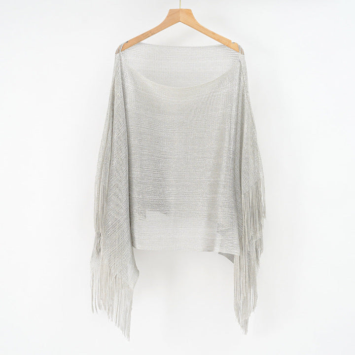 Summer Hollow Out Cutout Tassel Solid Color Blouse Shawl Tassel Scarf