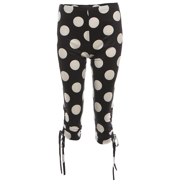 Spring Women Clothing Sexy Irregular Asymmetric Polka Dot Print Tight Casual Cropped Pants