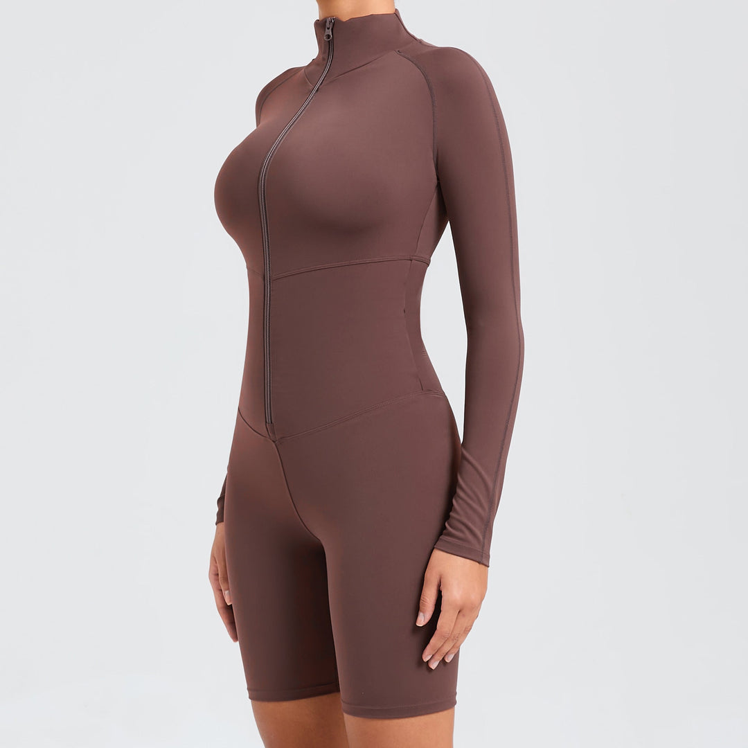 Belly Contracting Long Sleeve Zipper One Piece Dance Fitness Sports Jumpsuit Belly Contracting Close Fitting Yoga Clothes
