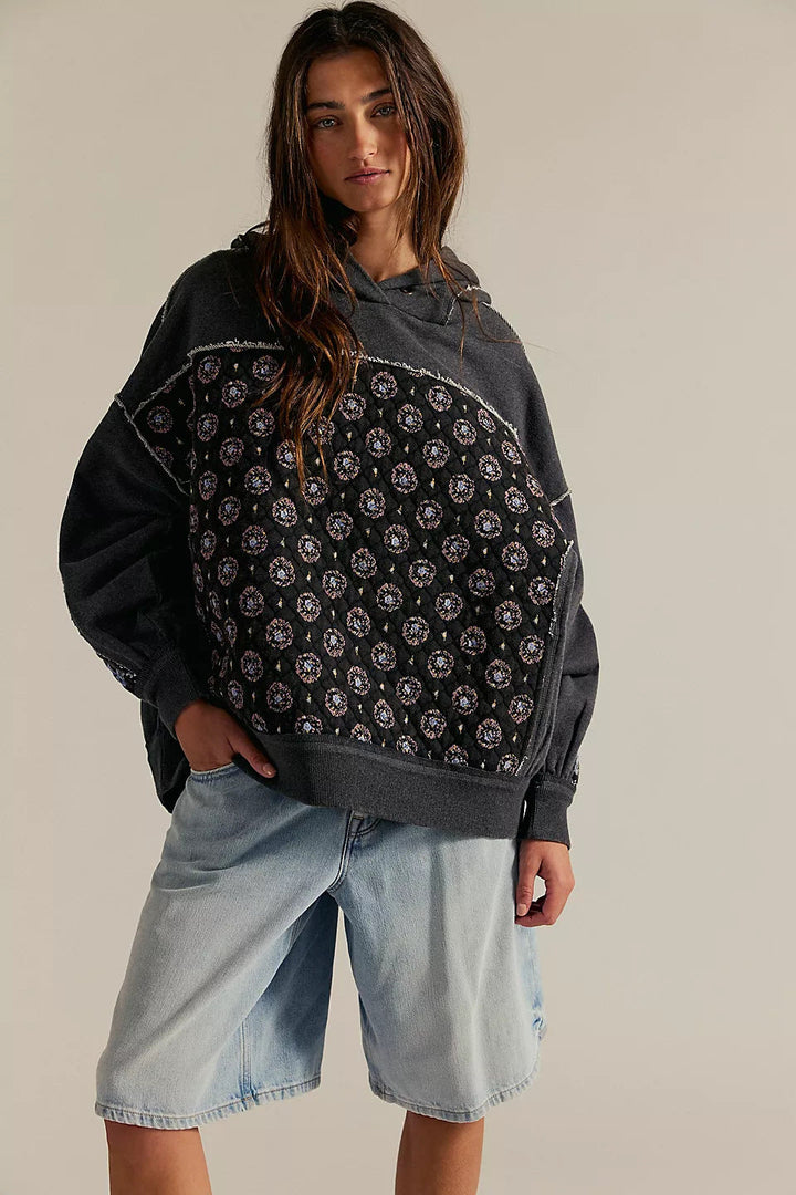 Autumn Winter Women Clothing Hooded Embroidery Stitching Sweater Pullover Casual Top Women