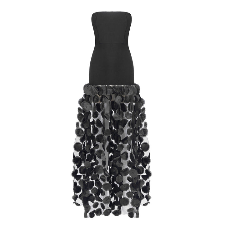 Spring Summer Black White Tube Top Dress Three Dimensional Floral Pettiskirt Dinner Wedding Dress Host Dress