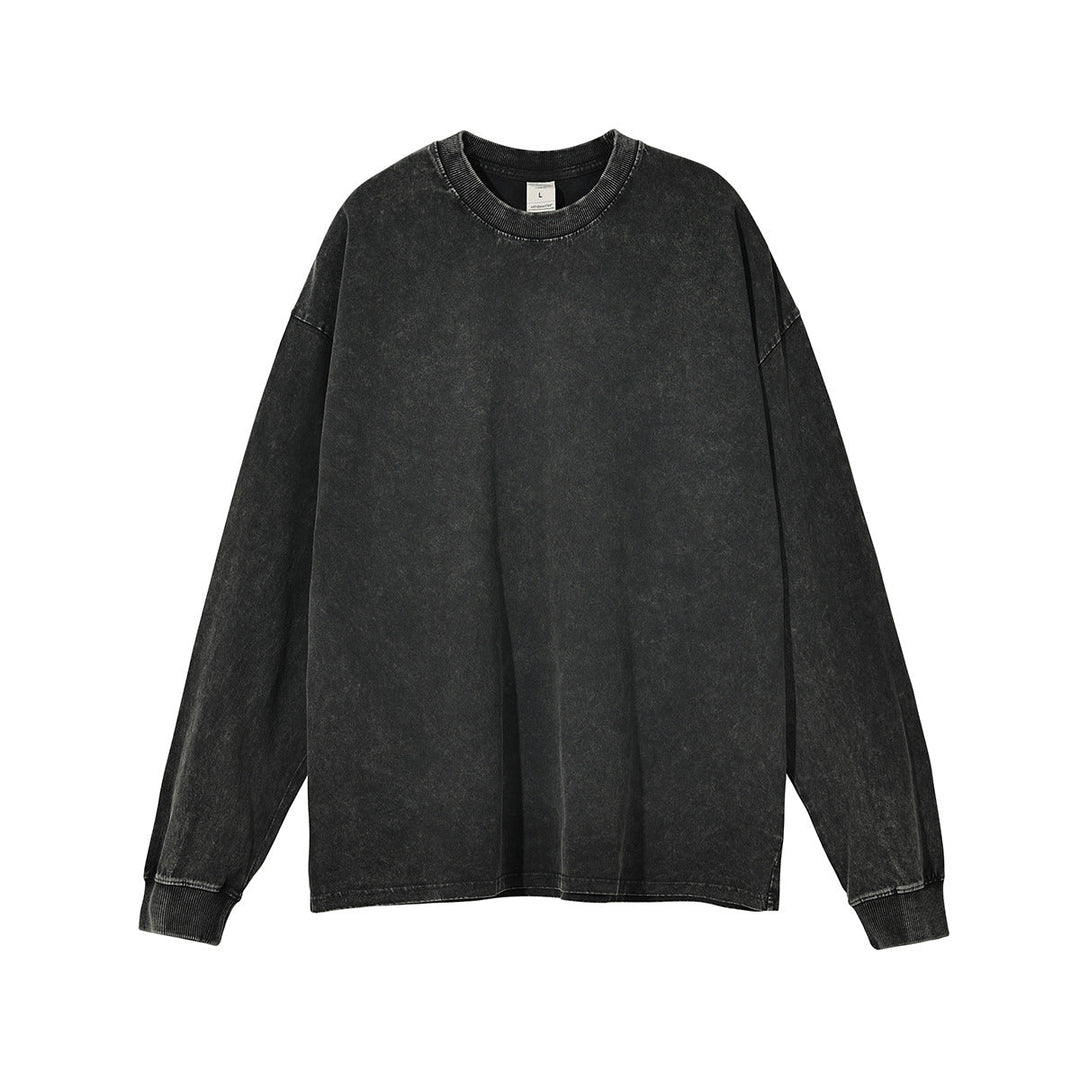Wax Dye Long Sleeved T Autumn Winter Solid Color Washed Sweatshirt