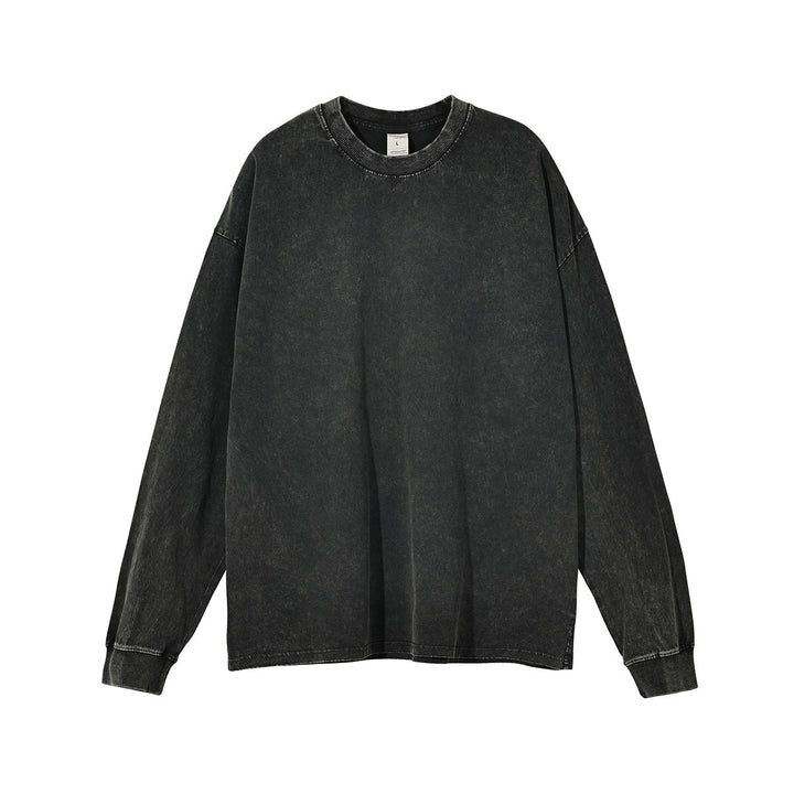 Wax Dye Long Sleeved T Autumn Winter Solid Color Washed Sweatshirt