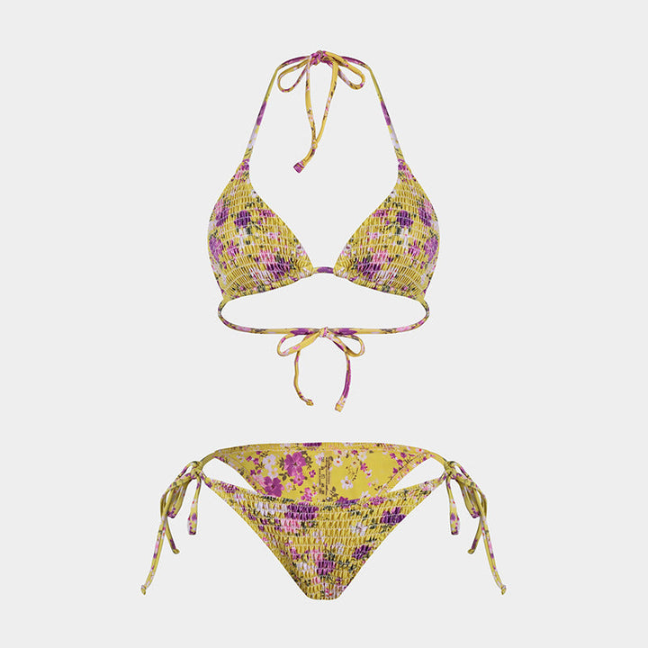 Printed Bikini Three Piece Gauze Skirt Split Sexy Vacation Bikini Swimsuit