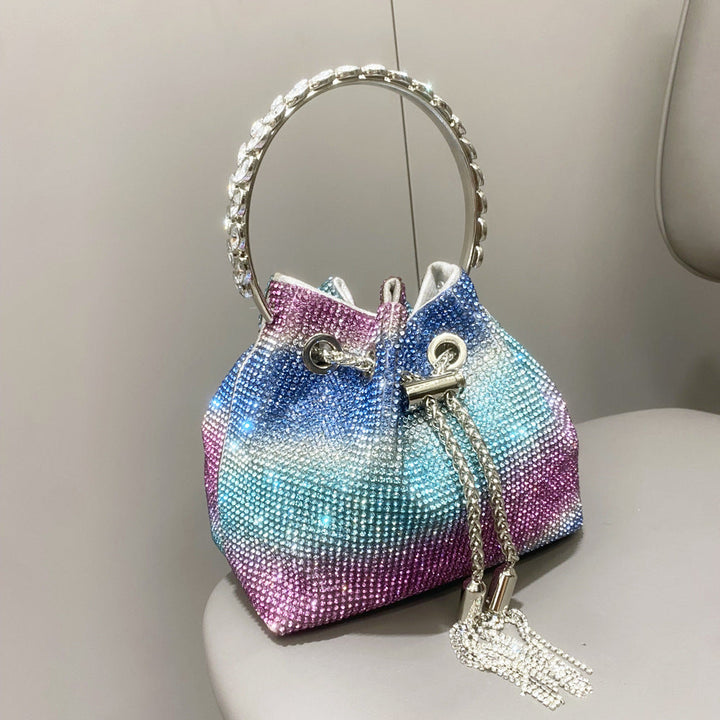 Women Bag Rhinestone Bucket Bag with Diamond Handle Handbag Shoulder Crossbody Small Bag Rhinestone Bag