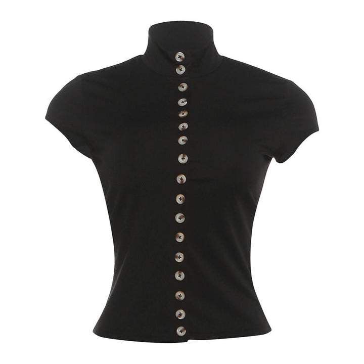 Summer Women Clothing Breasted Short Top Solid Color Slim Slimming Short Sleeve T shirt