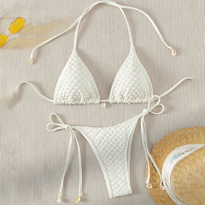 Lace up Split Swimsuit Women Sexy Bikini Solid Color Spring Beach Swimsuit Bikini