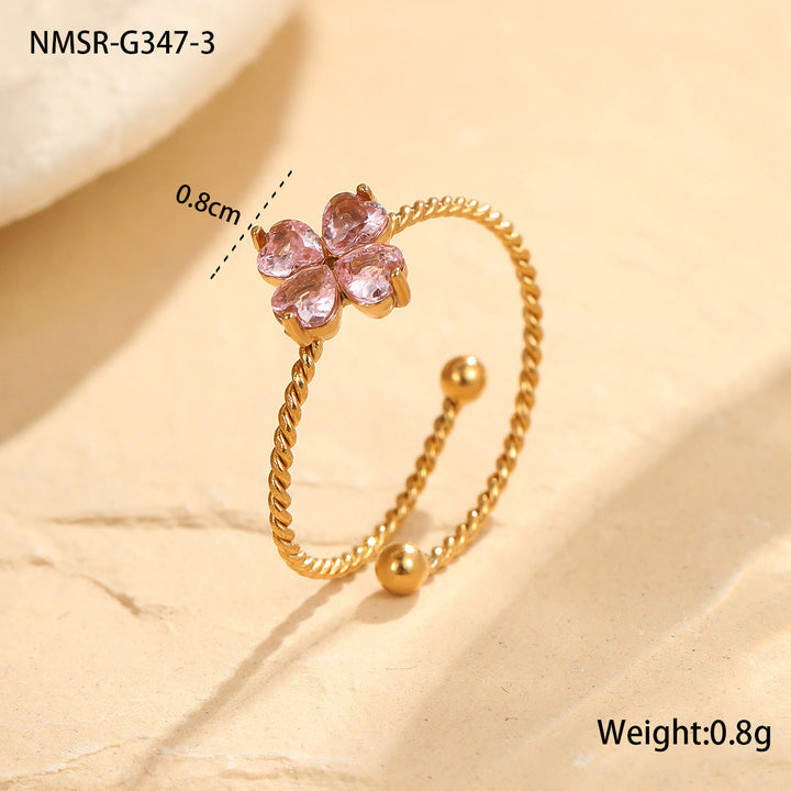Stainless Steel Elegant Clover Opening Ring Ring Light Luxury High Sense Hand Accessories