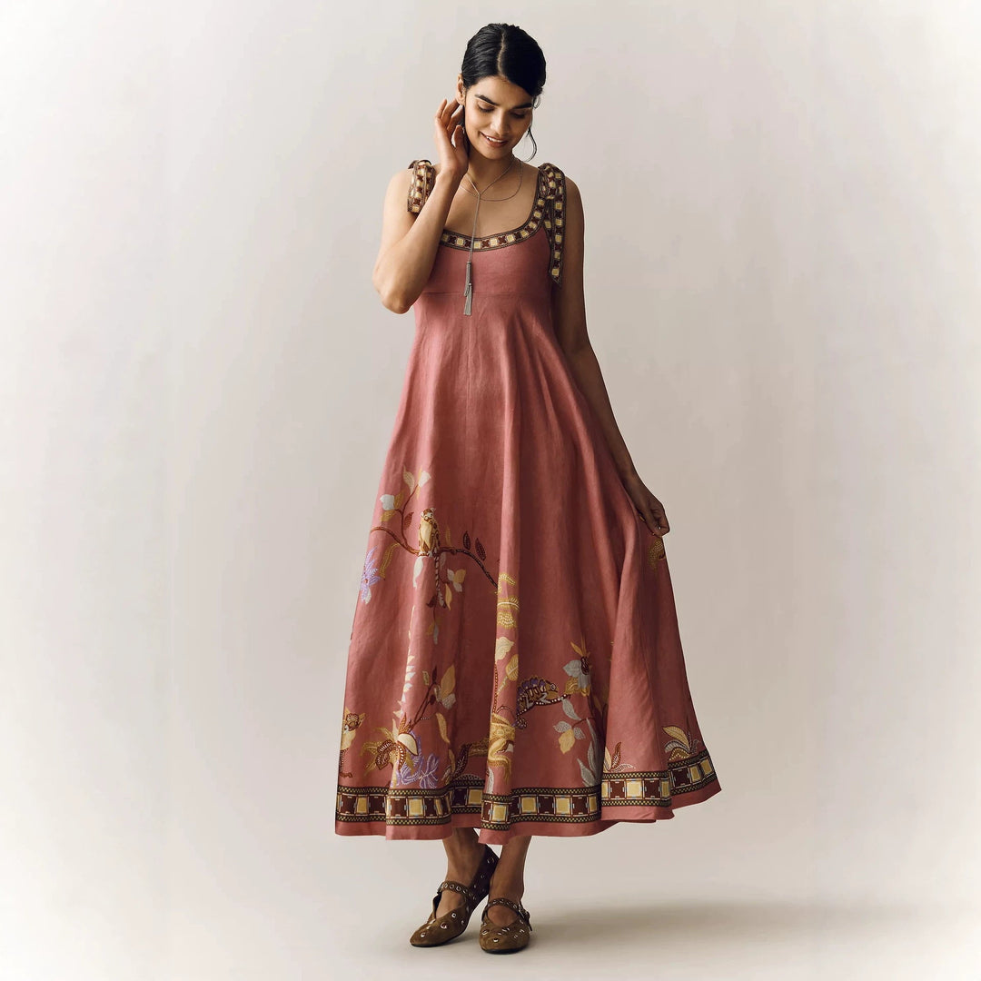 Positioning Printing Zipper Lace up Dress Pleated Pocket Dress