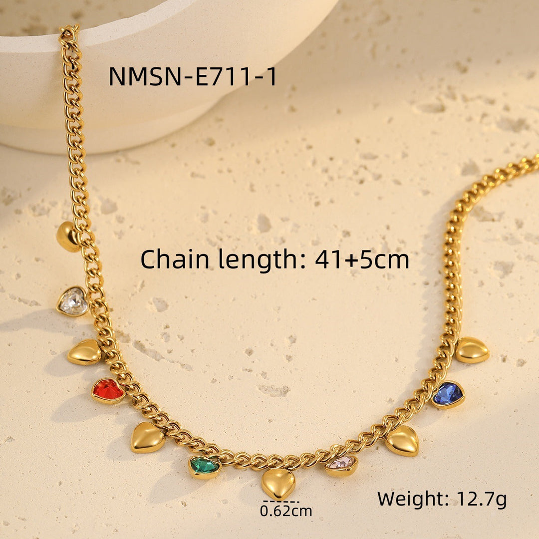 Classic Stainless Steel Color Rhinestone Tassel Necklace Women Twin Titanium Steel Clavicle Chain Jewelry