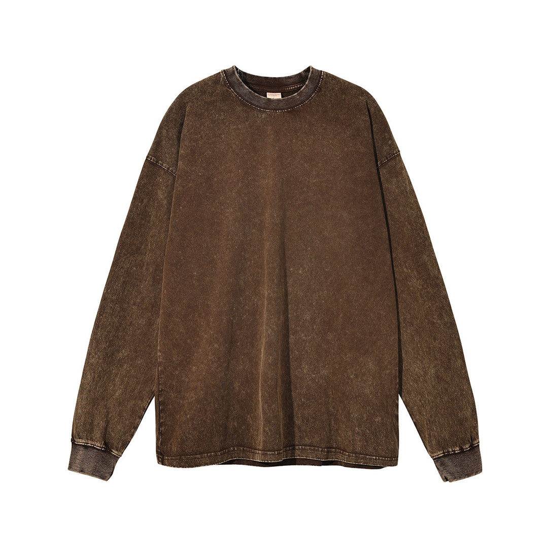 Wax Dye Long Sleeved T Autumn Winter Solid Color Washed Sweatshirt