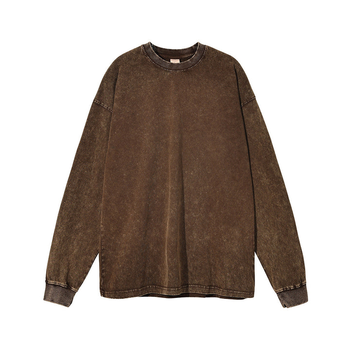 Wax Dye Long Sleeved T Autumn Winter Solid Color Washed Sweatshirt