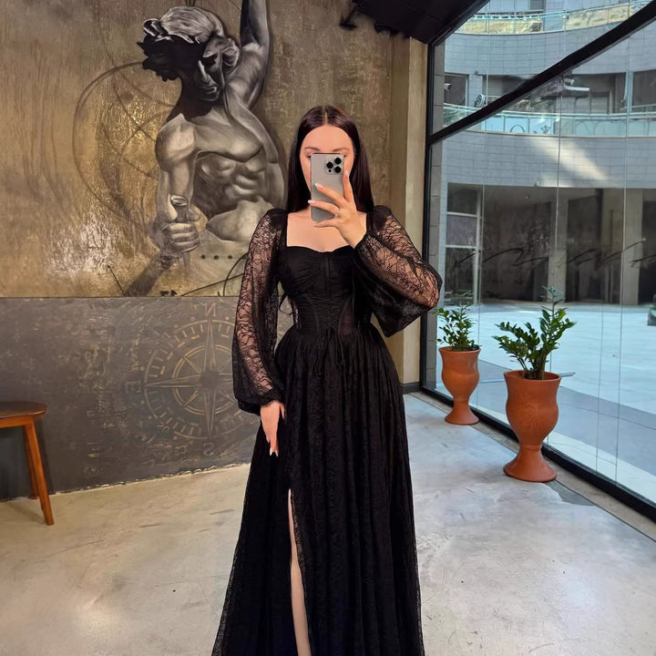 Lace Waist Controlled Long Sleeves Dress Elegant Dress