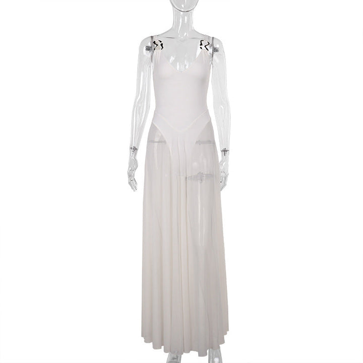 Autumn Sexy Maxi Dress Vacation Slim Fit Mesh A Line Dress