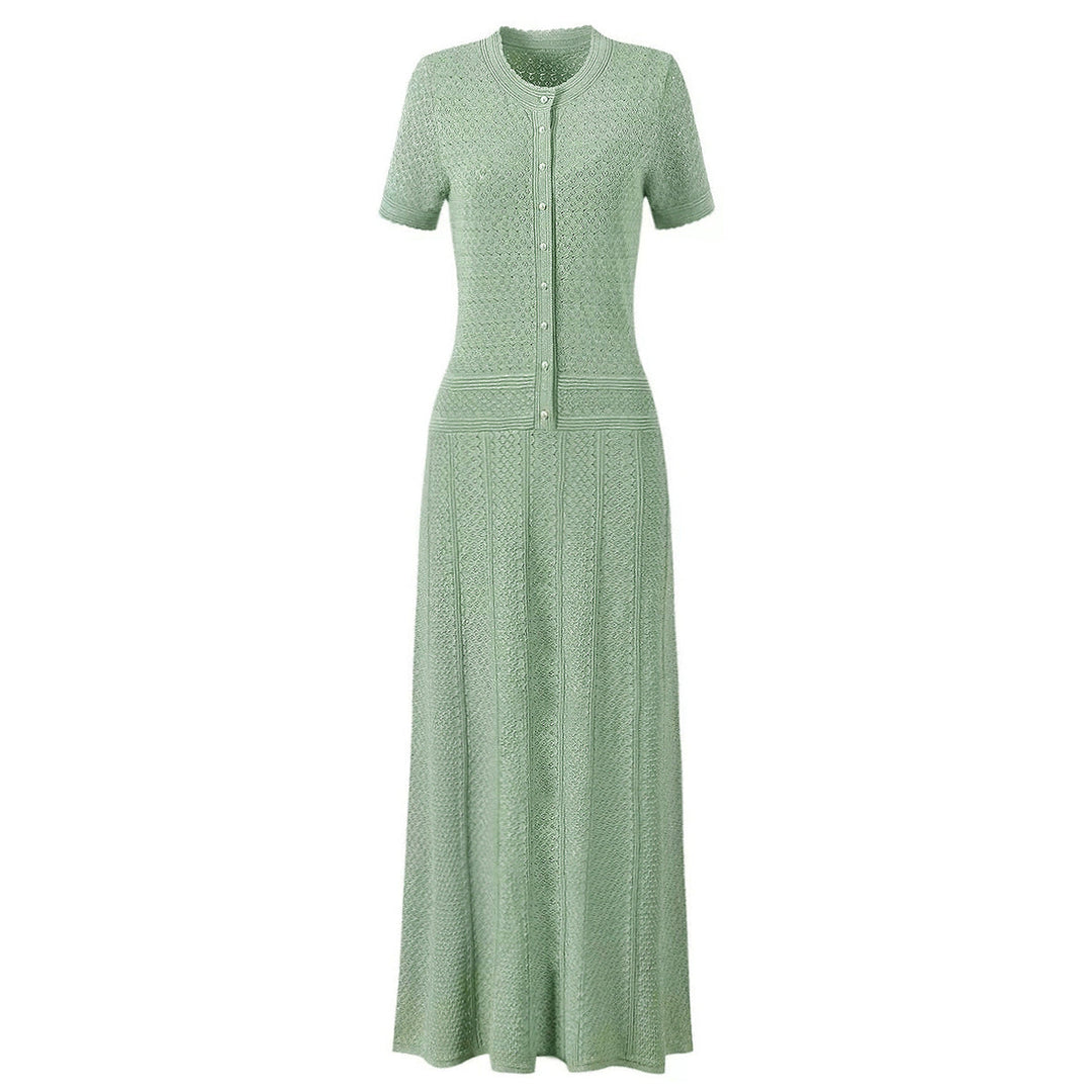 Bright Silk Summer Fashionable Knitted Slim Slimming Short Sleeve Maxi Dress for Women