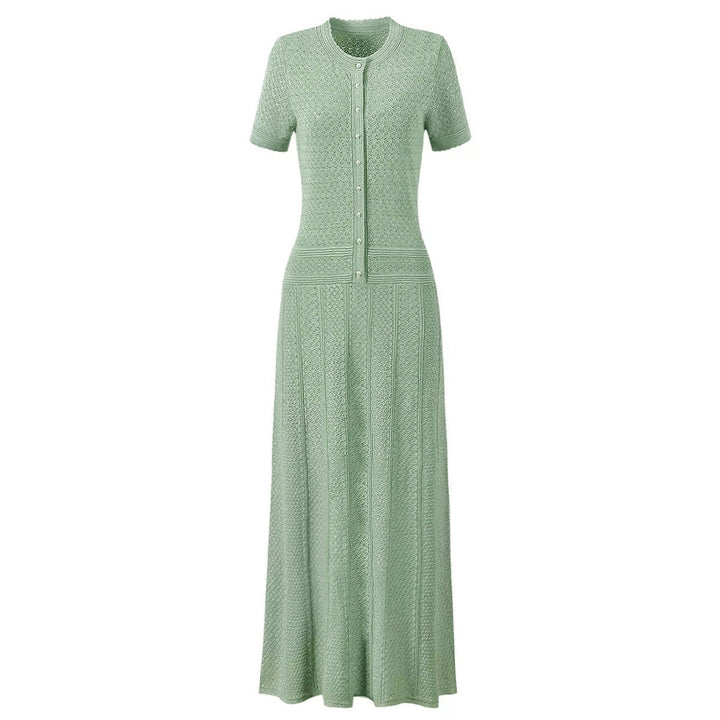 Bright Silk Summer Fashionable Knitted Slim Slimming Short Sleeve Maxi Dress for Women