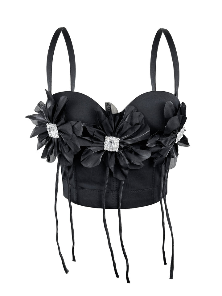 Handmade Floral Rhinestone Boning Corset Bra Slimming Slim Fit with Brassiere Pad Camisole Pure Want to Wear Boning Corset Top for Women
