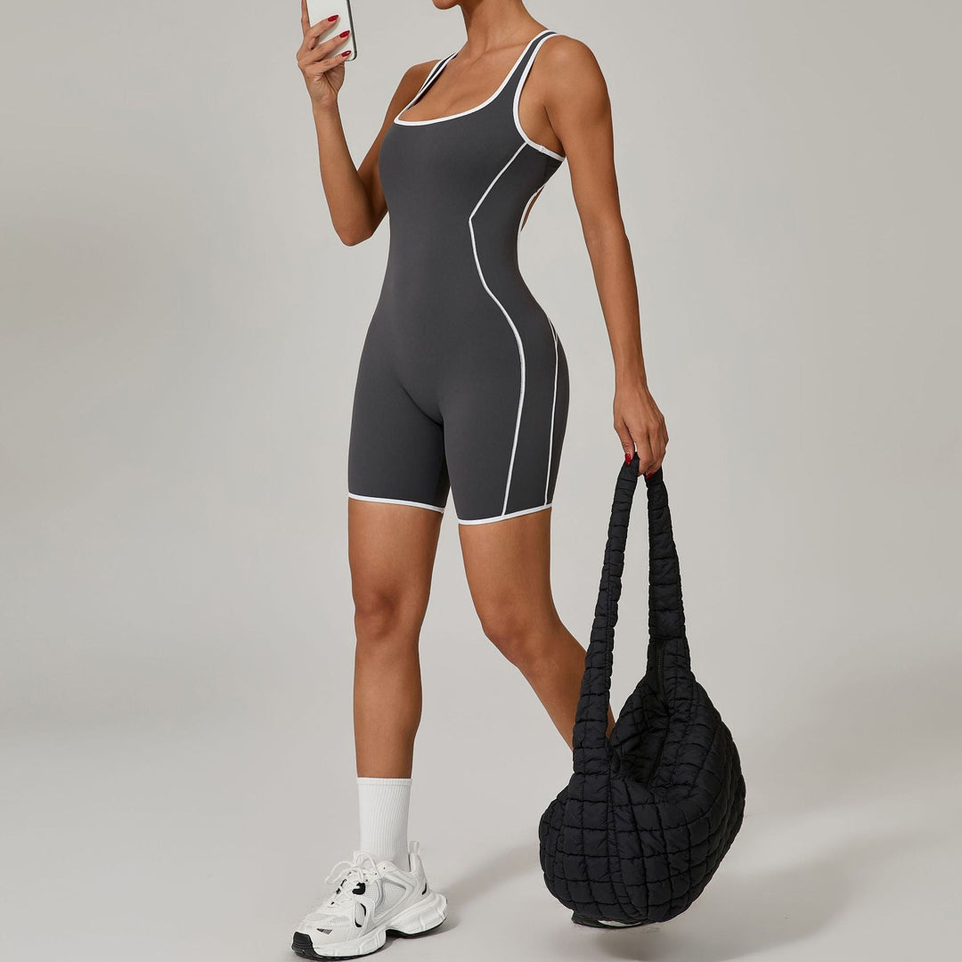 Autumn Sand Summer Backless Tight Contrast Color Exercise Yoga Clothes Hip Lifting Yoga Fitness Jumpsuit