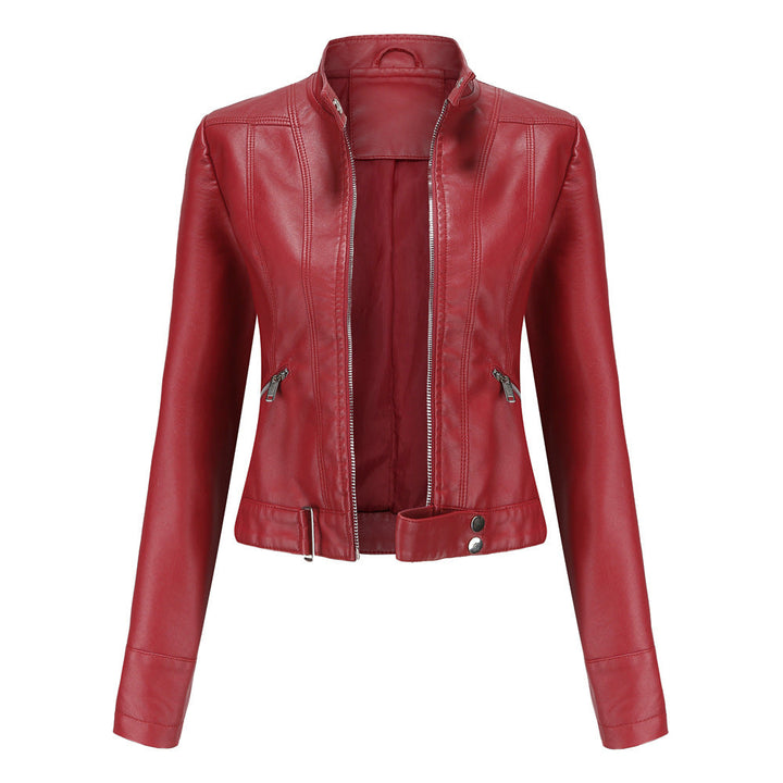 New Leather Coat Women Short Jacket Spring Autumn Stand Collar Lady Leather Jacket Women Clothing Thin Leather Coat