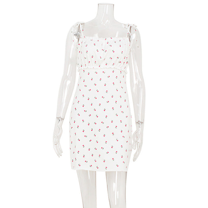 Summer Fresh Sweet Floral Strap Small High Waist Dress