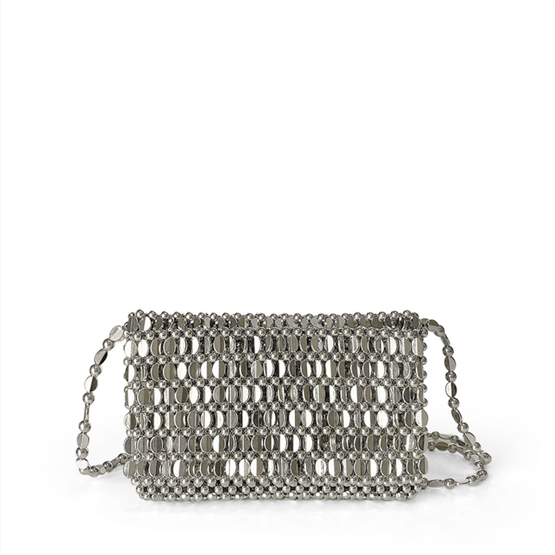 Summer Blingbling Retro Silver Hollow Out Cutout Design Handmade Beaded Flip Phone Bag Bright