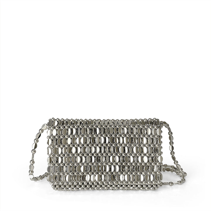 Summer Blingbling Retro Silver Hollow Out Cutout Design Handmade Beaded Flip Phone Bag Bright