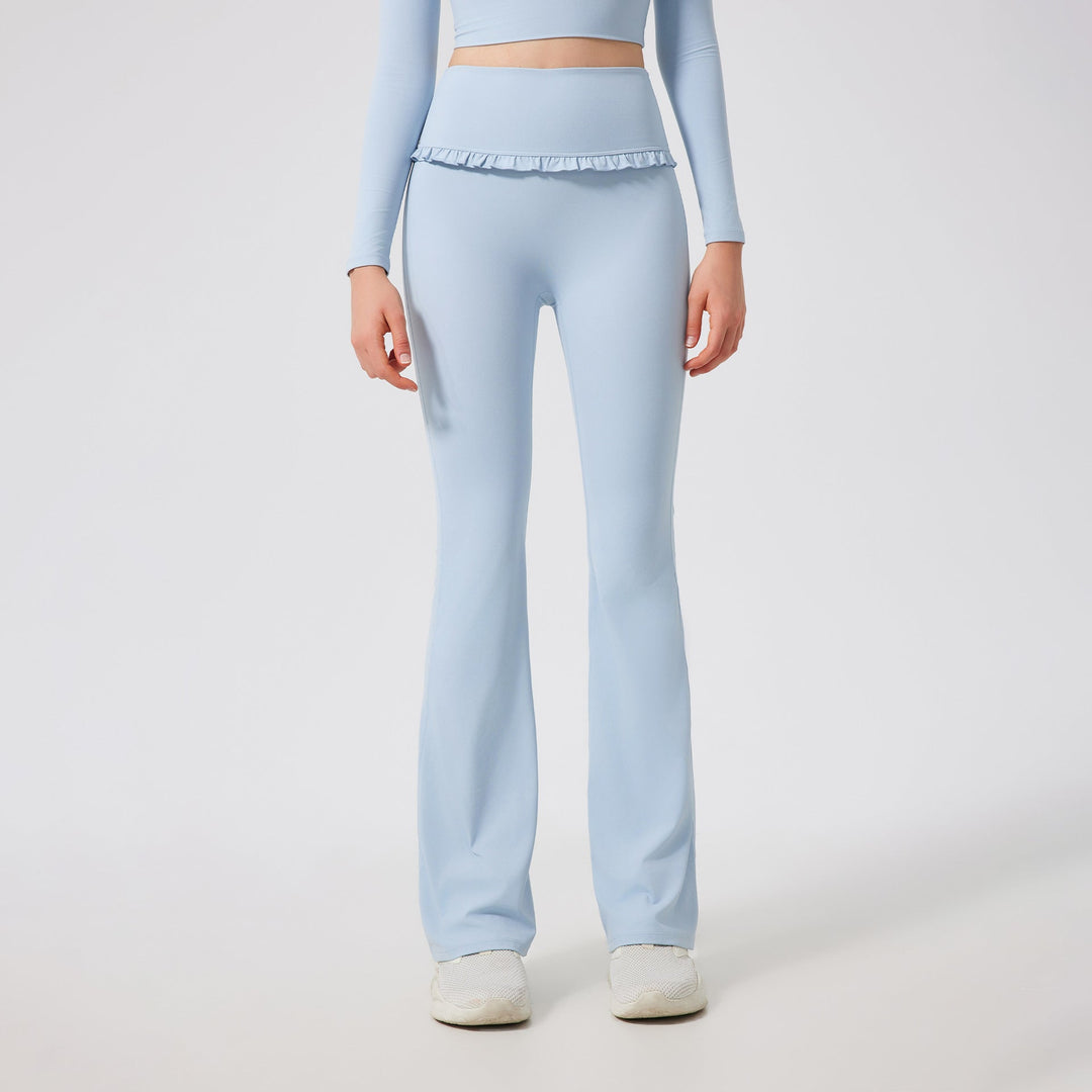 Ruffled Skinny Yoga Pants Women High Waist Slimming Sports Bell Bottom Pants Slim Fit Breathable Casual Fitness Trousers