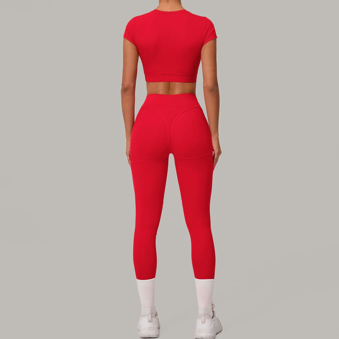 Autumn Sand Brushed Yoga Two Piece Sets Tight High Waist Hip Lifting Yoga Running Exercise Workout Outfit