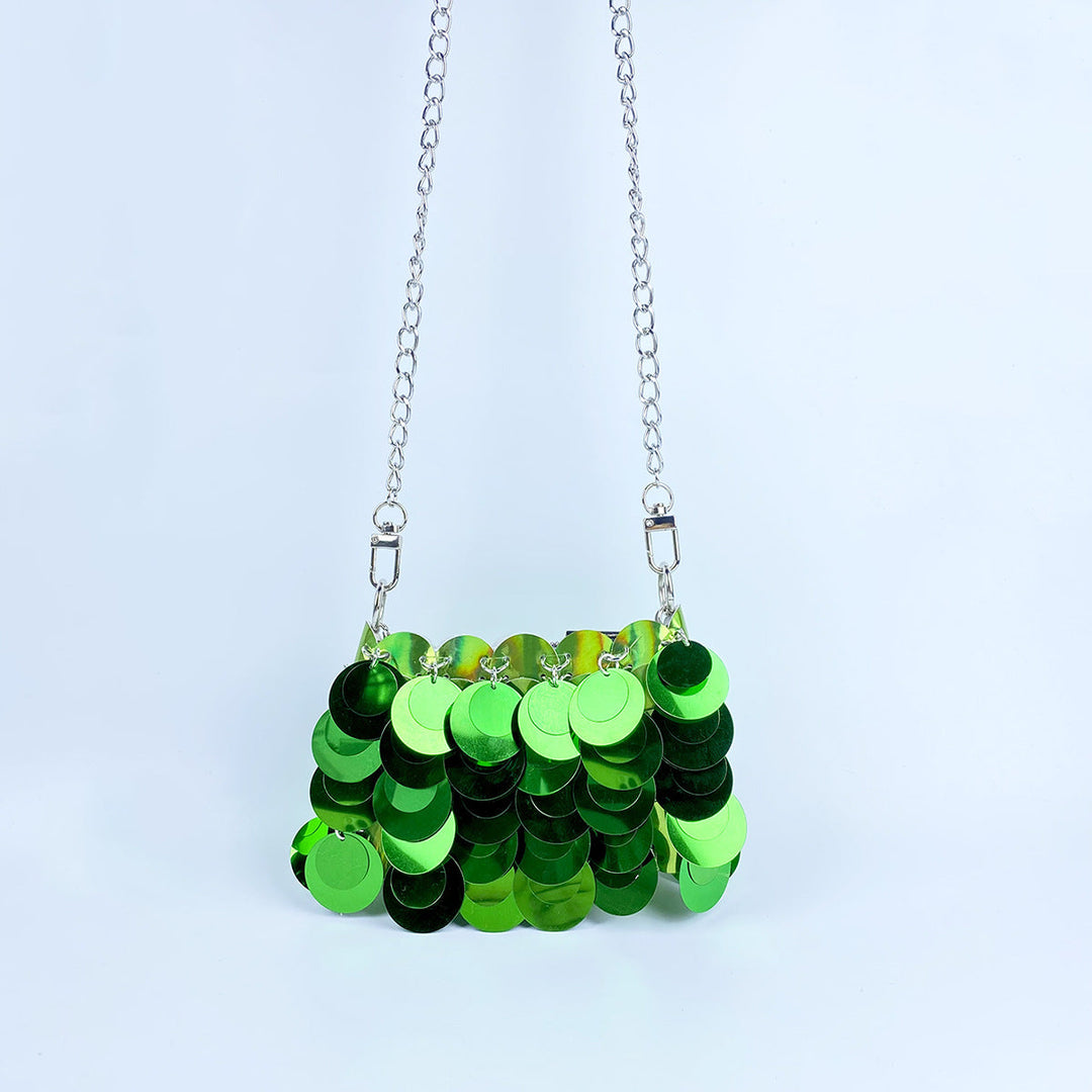 Autumn Special Interest Design Unique Women Dinner Sequined Metal Chain Shoulder Dual Use Bag