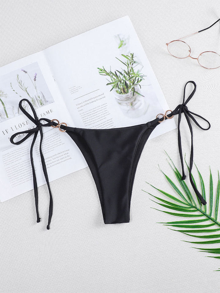 Solid Color Lace up Three Point Sexy Split Bikini Brazilian Beach Triangle Swimming Trunks Swimsuit