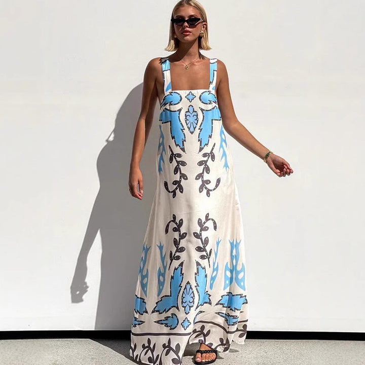 Summer Sexy Spaghetti-Strap Floral Print Dress Casual Loose Vacation Dress