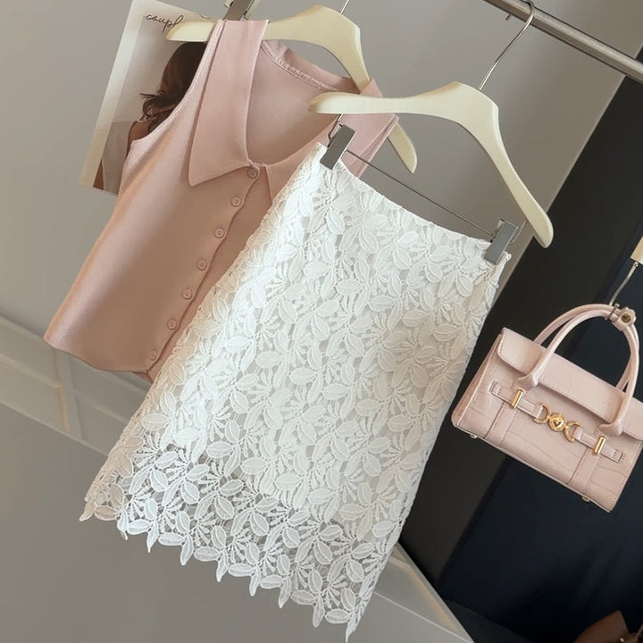 Lace Embroidered Hollow Out Cutout Skirt Women Summer High Waist Slimming Sexy Fashionable A line Sheath Mid Skirt