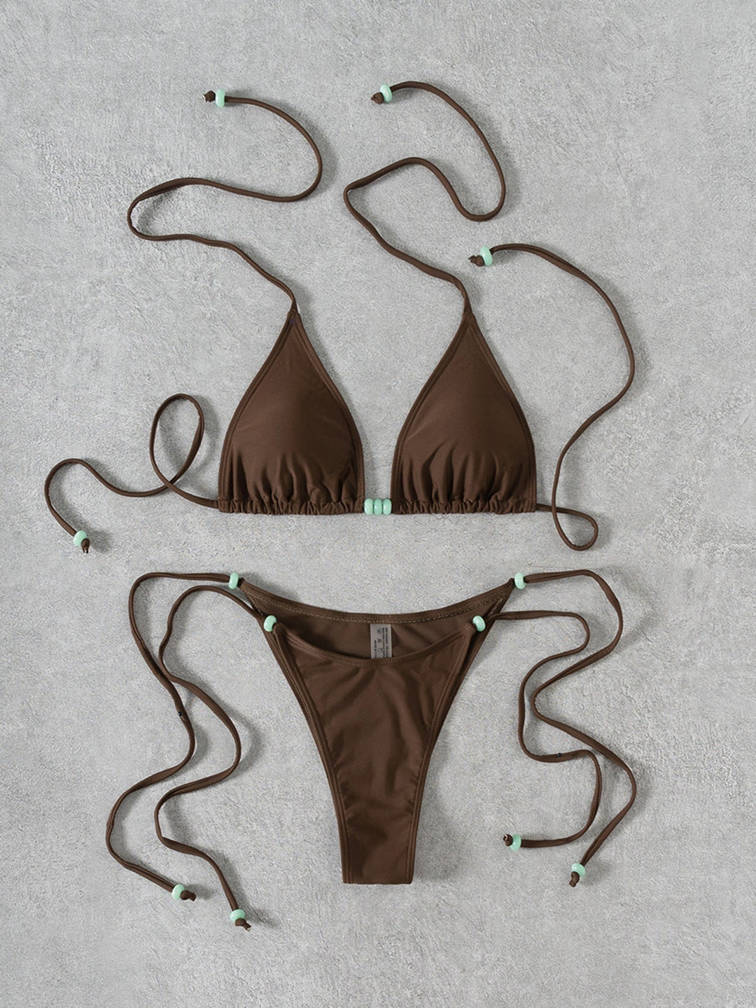 Bikini Solid Color Beaded Lace up Sexy Split Bikini Swimsuit Swimwear Women