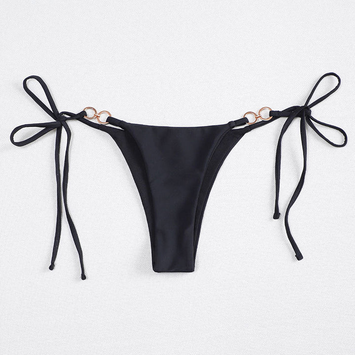 Solid Color Lace up Three Point Sexy Split Bikini Brazilian Beach Triangle Swimming Trunks Swimsuit