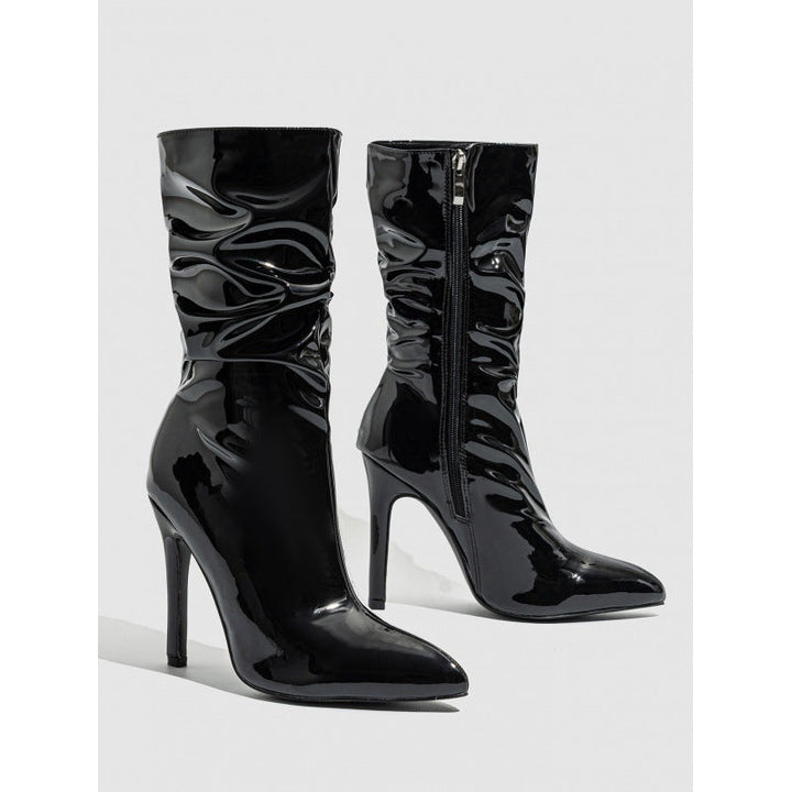 Supply Pointed Stiletto Heel Pile Boots Patent Leather Nude Shoes Short High Heel Riding Boots