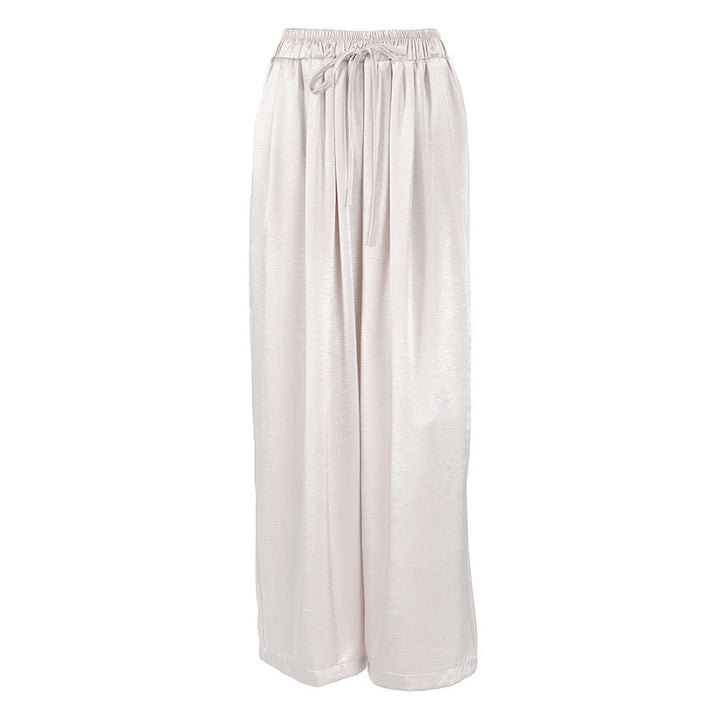 Women Solid Color Satin Imitation Acetate Trousers Women Commuting Elegant High Grade Casual Loose Wide Leg Pants