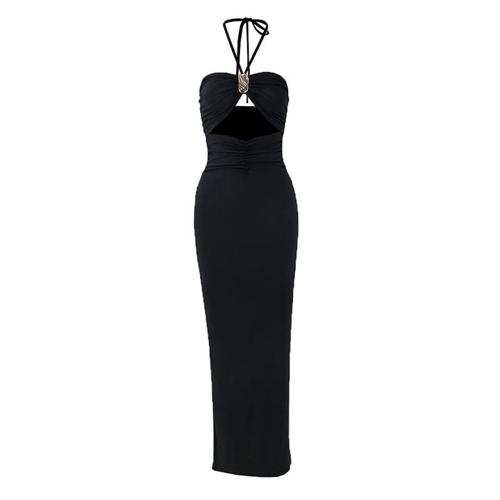 Summer Sexy Halter Three Dimensional Decoration Hollow Out Cutout Backless Leg Exposed Dress Women Clothing