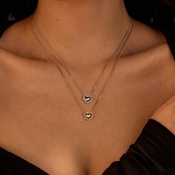 Niche High Grade Love Embellished Zircon Titanium Steel Clavicle Chain Peach Heart Stainless Steel Necklace Women