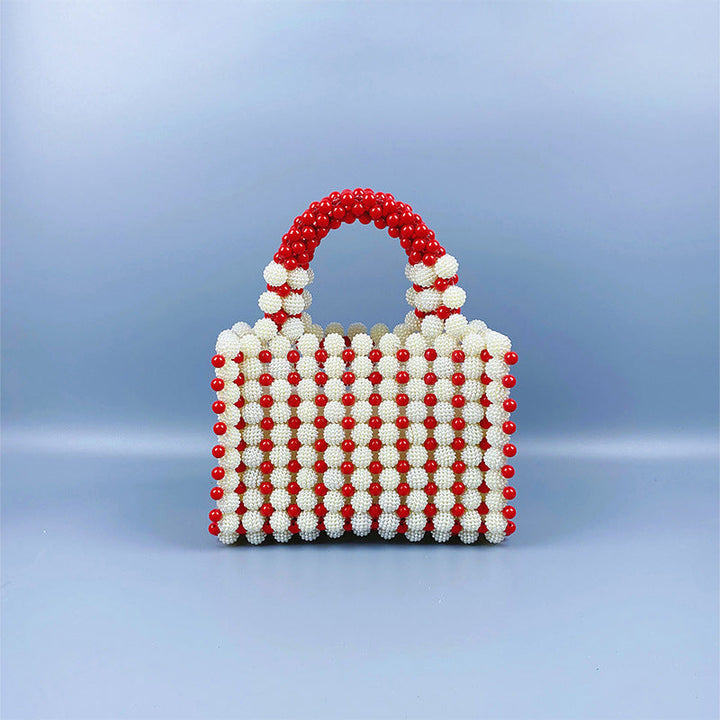 Niche Advanced Design Contrast Color Waxberry Pearl Grace Handbag Retro Casual Dinner Small Square Bag