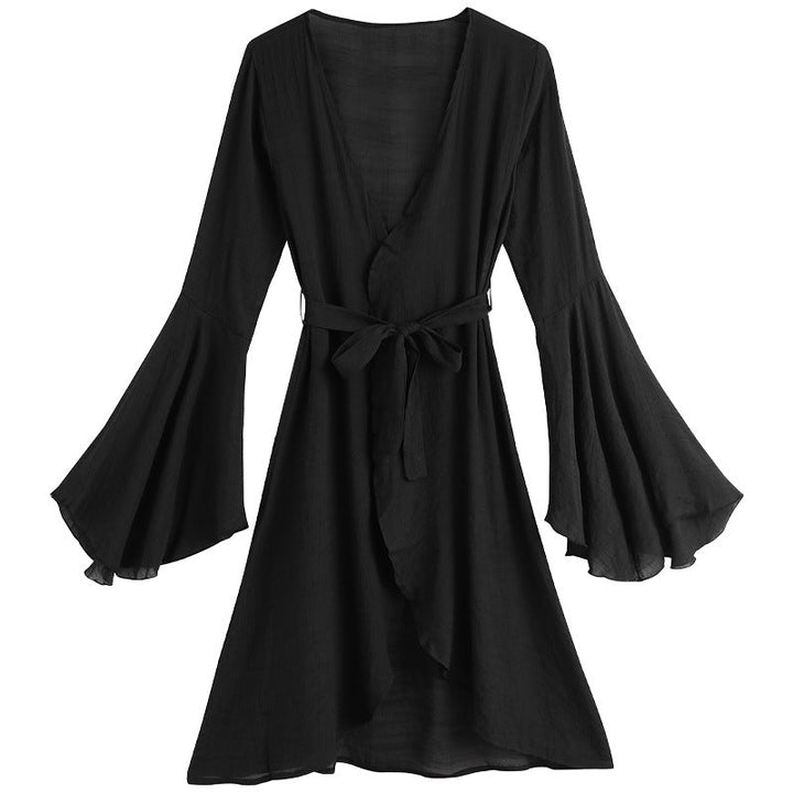 Long Tie Sun Protective Blouse Trumpet Long Sleeved Cardigan Bikini Overskirt Women Summer