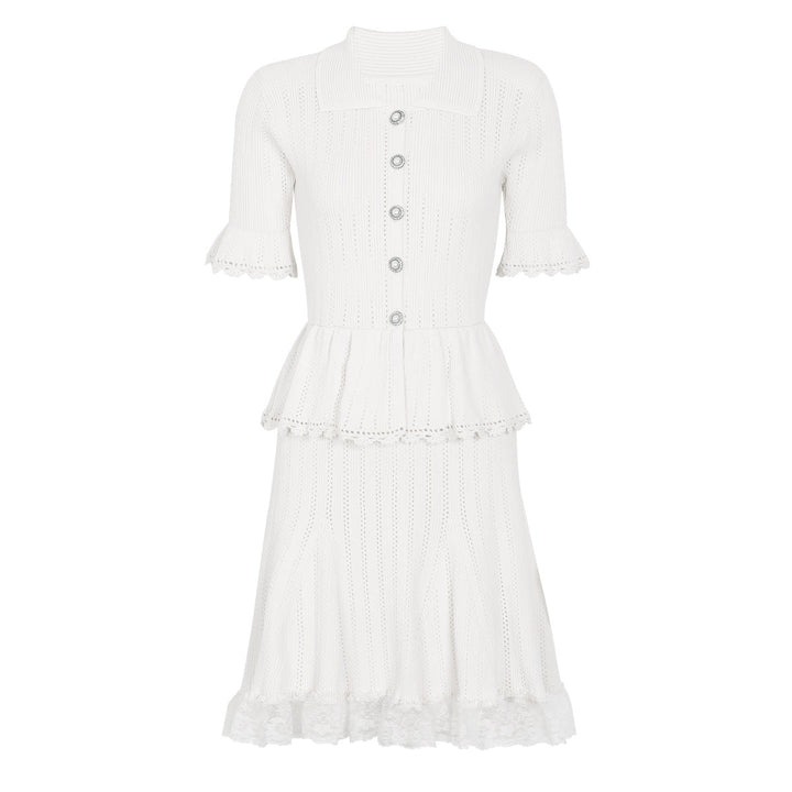 Summer Celebrity Internet Slim Fitting Slimming Fashionable Short Sleeve Collared Lace Dress